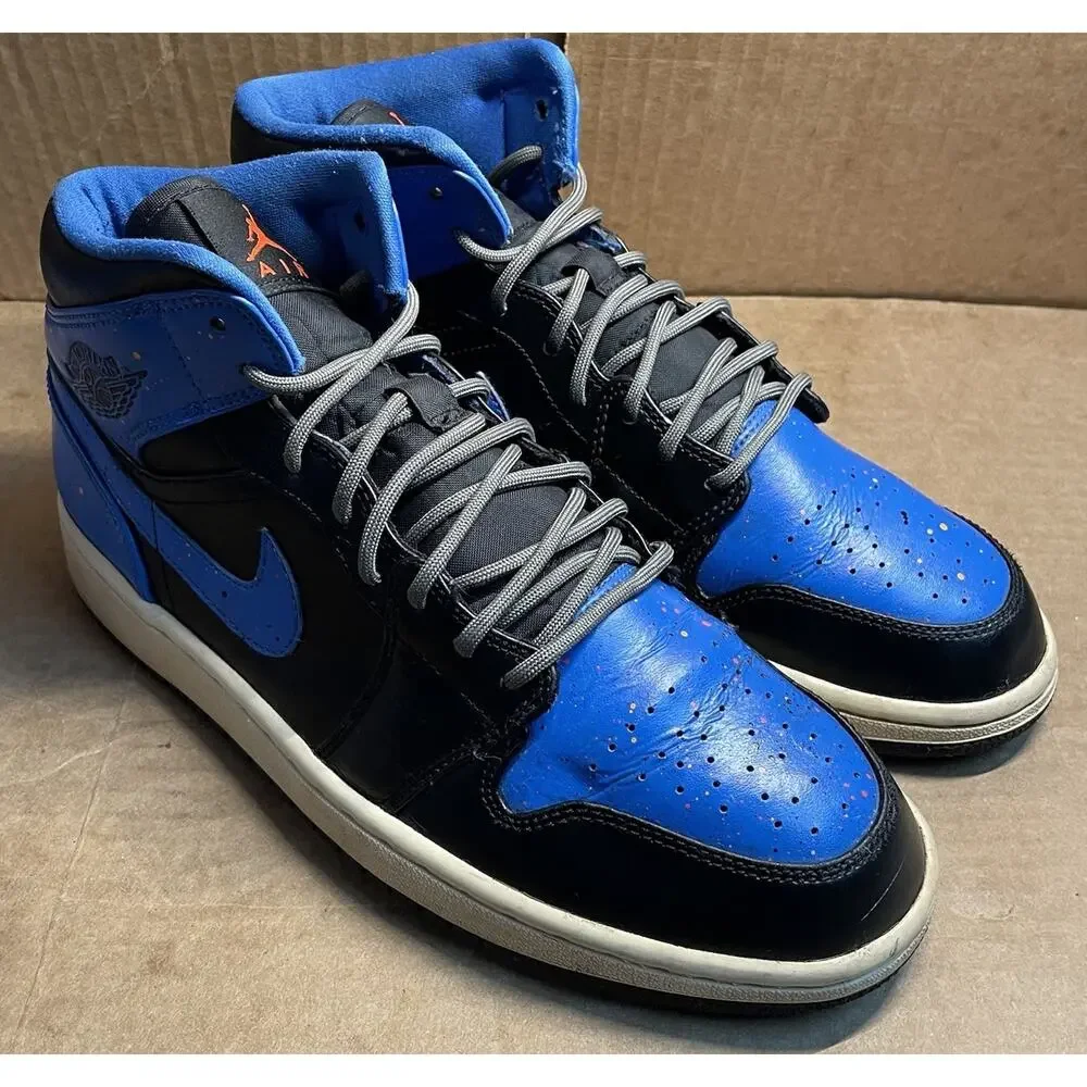Nike Air Jordan Royal Blue and Black Splatter Mid Mens Size 9.5 Fast Shipping